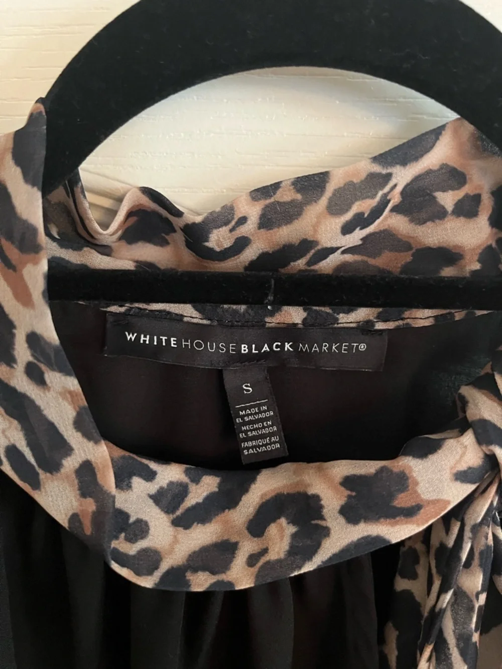 White House Black Market Black Halter Blouse with Leopard Tie Neck - Picture 5 of 5